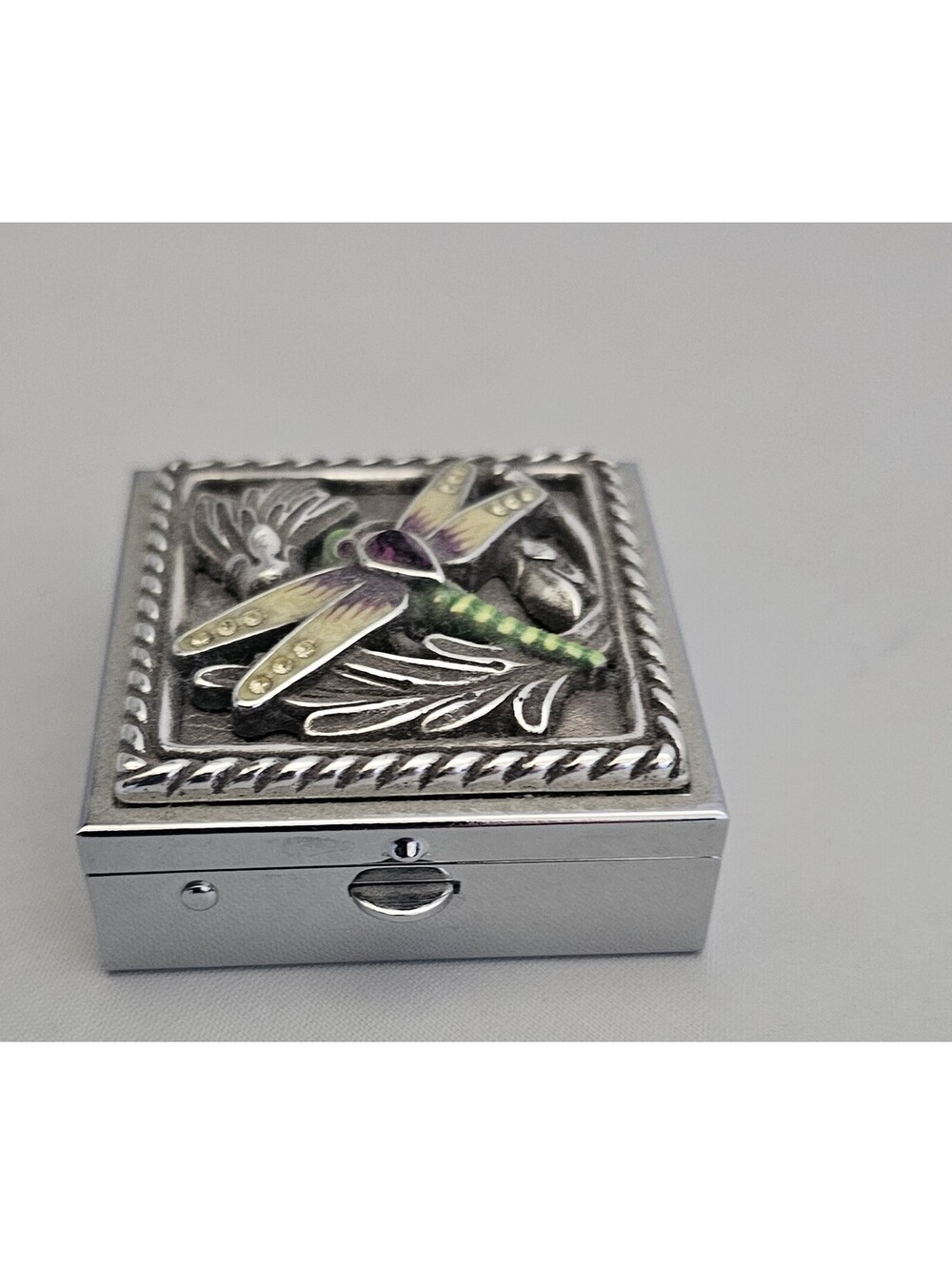 Brighton Silver Tone Dragonfly Pill Box Trinket Box